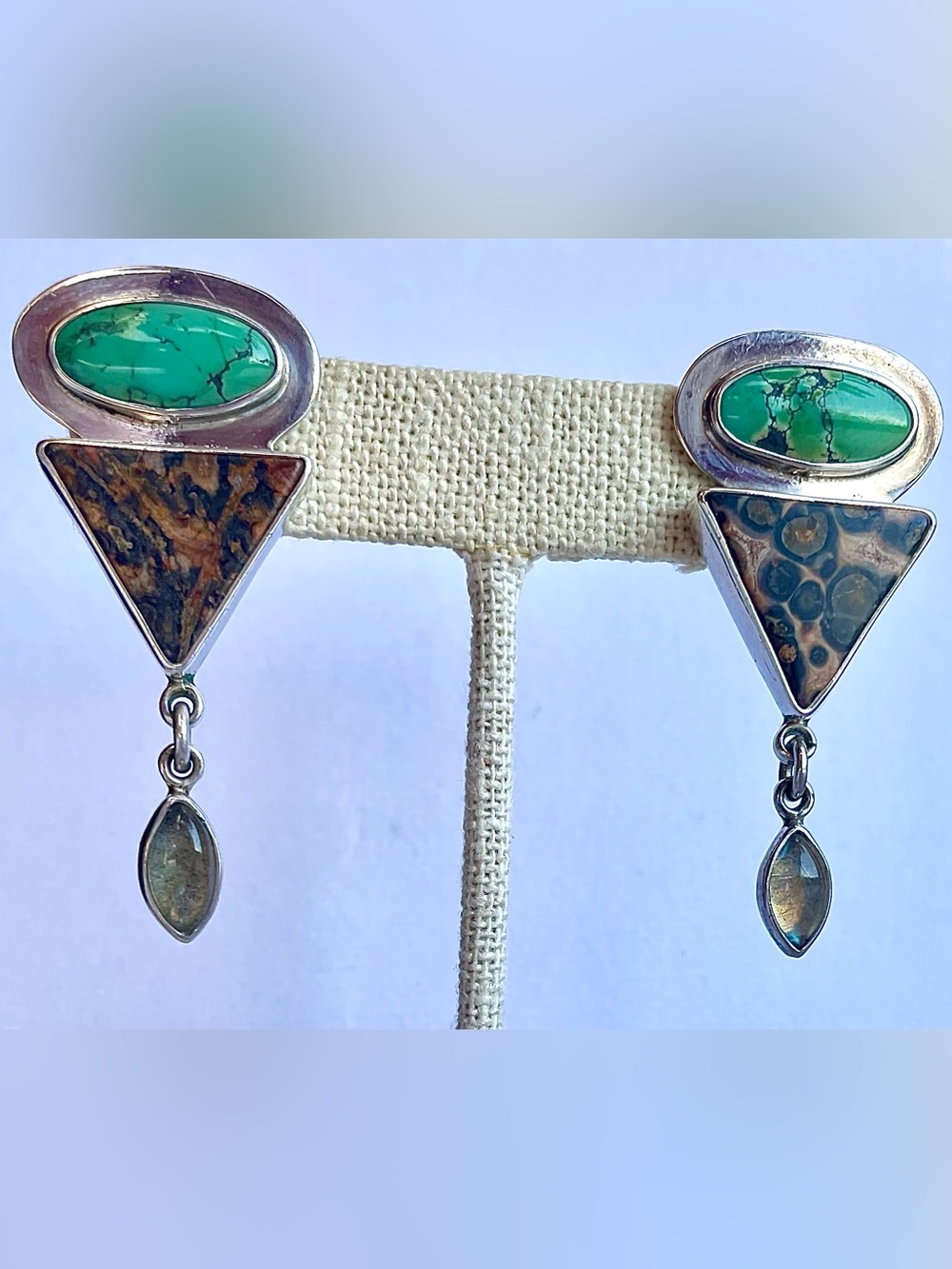 Echo of the Dreamer Sterling Silver Turquoise, Ocean Jasper, Moonstone Earrings